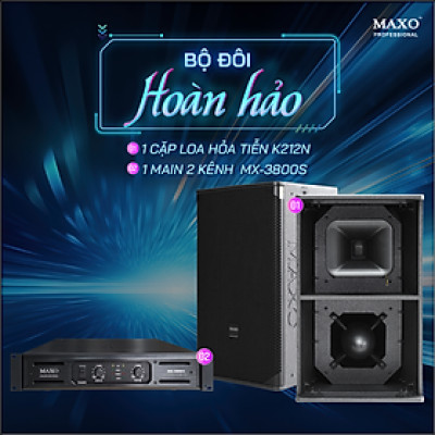 Combo Bộ Đôi Hoàn Hảo 1 cặp Loa Hỏa Tiễn K212N, 1 Main 2 kênh MX-3800S  - Hàng Nhập Khẩu Chính Hãng