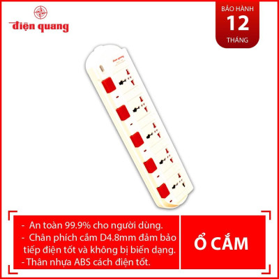 Ổ cắm Điện Quang ĐQ ESK SM750SL (5 lỗ 3 chấu) - Hợp nhiều chân cắm, có màn chắn thông minh, an toàn. Công suất 3200W