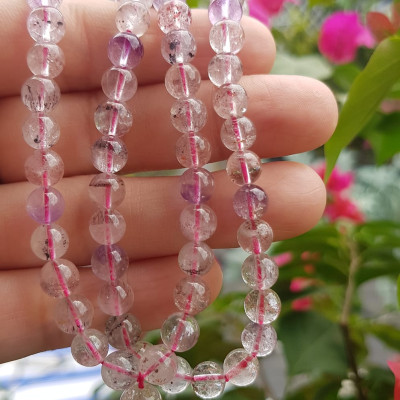 Vòng chuỗi đeo cổ Đá Super Seven tự nhiên kiểu đẹp quá Hạt 6mm lên kiểu đeo rất xinh trẻ xinh đẹp màu tím trắng bóng đẹp sang Nữ đeo may mắn phối đồ lên rất là đẹp ạ