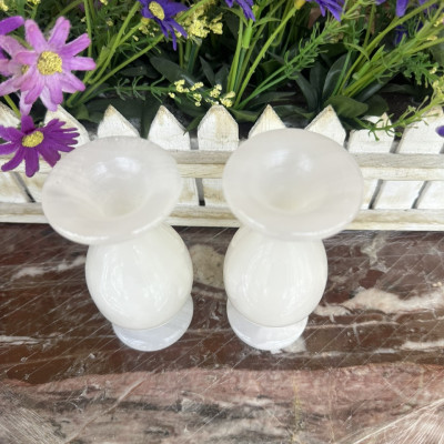 Cặp Lục Bình, Lọ Hoa phong thủy đá ngọc Onyx trắng - Cao 12 cm