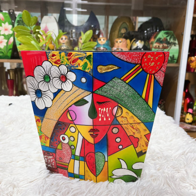 Bình Hoa Sơn Mài Cao Cấp – Dáng Dẹp Nghệ Thuật | Size 25x26x7.5 cm