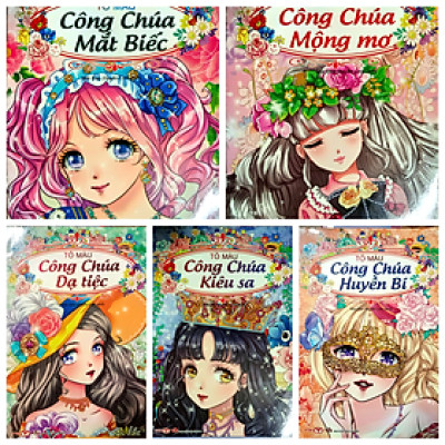 Combo Tô Màu Công Chúa - Bộ 5 Cuốn (Tặng Hộp Sáp Màu Ngẫu Nhiên)