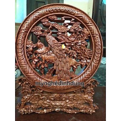 Đĩa phu thê viên mãn bằng gỗ hương đá  mặt tròn 40x3cm