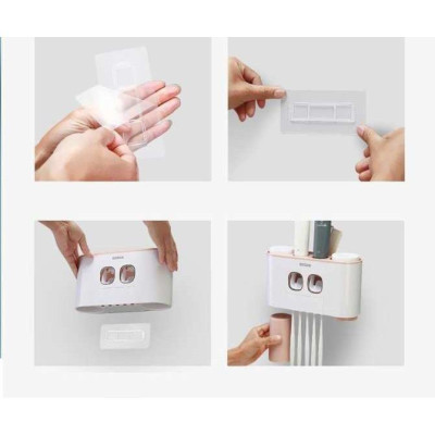 Bộ nhả kem đánh răng đôi tự động 4 cốc từ tính ECO-E1802