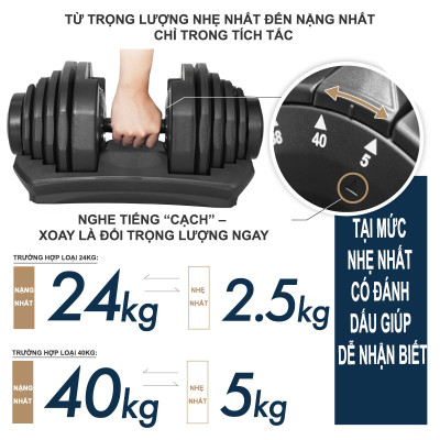 Tạ Đơn Điều Chỉnh Lysin Pumpking 24kg – Tạ Gym Đổi Trọng Lượng Nhanh Một Tay