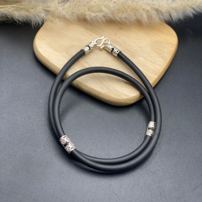 Dây Chuyền Vòng Cổ Nam Cao Su Bọc Bạc 925 Chính Hãng BẠC HIỂU MINH DCS043 