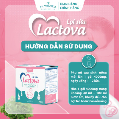 Cốm lợi sữa Lactova hỗ trợ giảm tắc tuyến sữa, tăng tiết sữa và chất lượng sữa (20 gói) - Nutramed