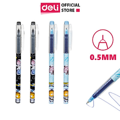 Bút bi nước mực gel học sinh ngòi bi 0.5mm Deli - Màu xanh đen - Họa tiết đáng yêu - Viết đều trơn tru lâu hết mực - EG31
