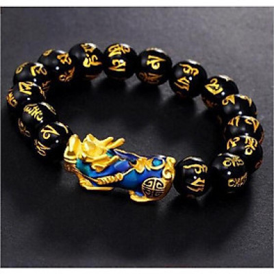 Vòng tay đá thạch anh đen khắc kinh phật mix Tỳ hưu đổi màu theo nhiệt độ cơ thể MS252, Vòng tay phong thủy hợp mệnh Thủy, Mộc, Thổ cho nam và nữ