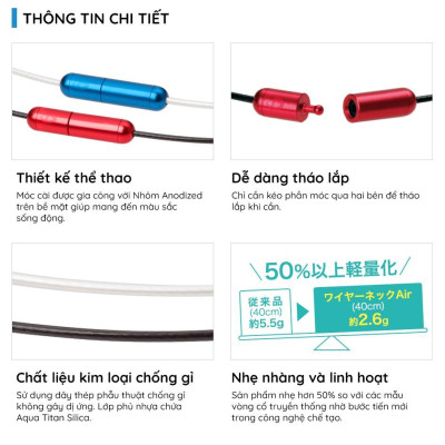 Vòng cổ Phiten rakuwa wire model air TG723153/TG730051/TG730151/TG730251