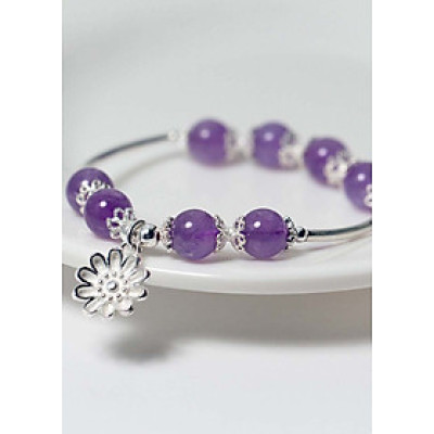 Vòng tay đá thạch anh tím charm hoa 10 cánh mệnh hỏa, thổ - Ngọc Quý Gemstones