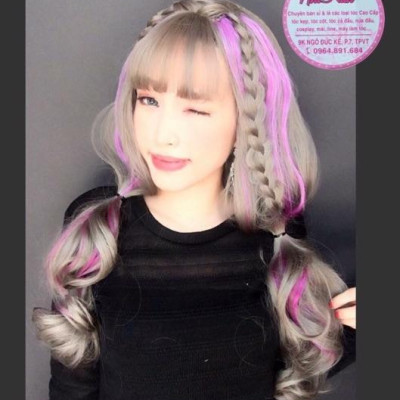 Tóc giả cao cấp moc line hồng phấn- tặng lứoi chùm tóc