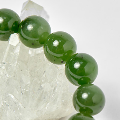 Vòng nam ngọc bích phối charm lục tự bạc hạt 12mm , đk 52mm mệnh hỏa, mộc - Ngọc Quý Gemstones