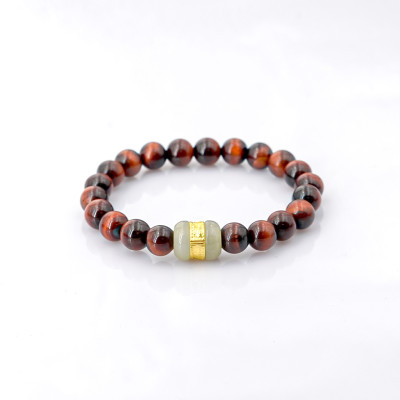 Vòng tay phong thủy Mắt hổ đỏ 8 mm + Lu ngọc