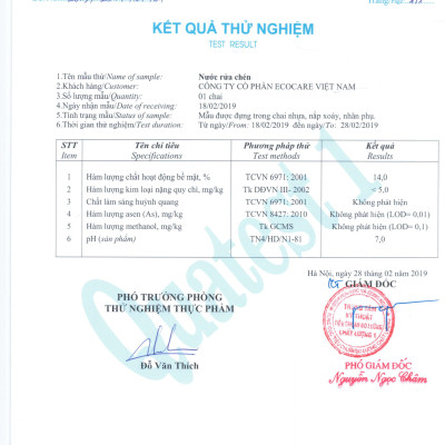 Nước rửa chén hữu cơ Bồ hòn Ecocare tinh dầu Sả Chanh 2000ml