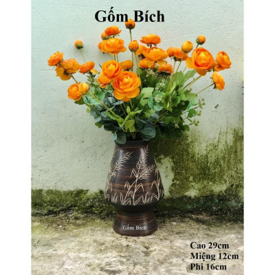 Bình Hoa Lọ Hoa Men Mộc Dáng Ly Ngược Vẽ Tay Gốm Sứ Bát Tràng 