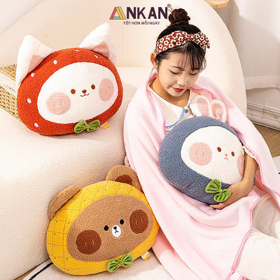 Chăn Gối Văn Phòng Kiểu Mèo Dâu Tây Cao Cấp Có Chăn Đi Kèm Dùng Làm Quà Tặng Cho Bạn Bè Người Thân Có Thể Tựa Đầu, Tựa Lưng Và Ngủ Tại Văn Phòng