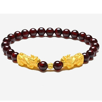 Vòng tay phong thủy, vòng tay nữ may mắn đá thạch anh đỏ ruby gắn tỳ hưu hút Lộc Tài Duyên TARUBY04