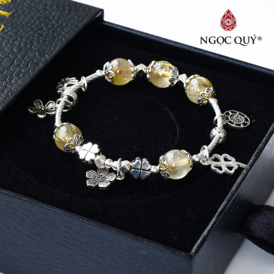 Vòng thạch anh tóc vàng phối charm bạc mệnh thủy, kim - Ngọc Quý Gemstones