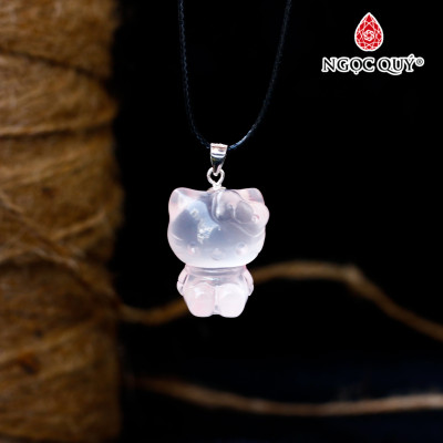 Mặt dây chuyền mèo kitty pha lê hồng cao cấp - Ngọc Quý Gemstones