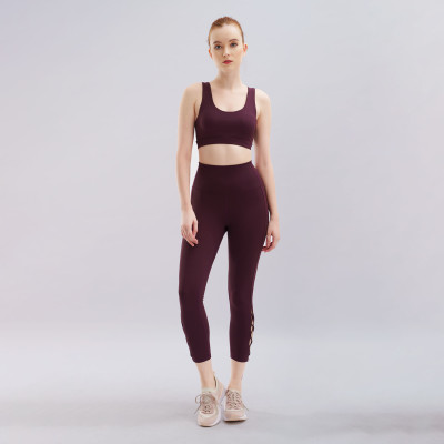 Set đồ tập yoga gym Hibi Sports H142 quần lửng lưng cao, áo bra dây đan kèm mút ngực