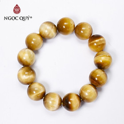 Vòng tay trơn đá thạch mắt hổ vàng tâm size hạt 16mm mệnh thổ , kim - Ngọc Quý Gemstones