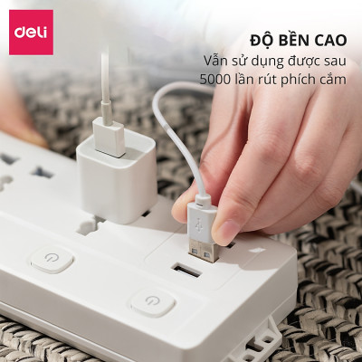 Ổ Cắm Điện Đa Năng  Có Công Tắc Chống Giật Chống Cháy Chất Lượng Cao Deli - Hàng Chính Hãng - ET407 408 409
