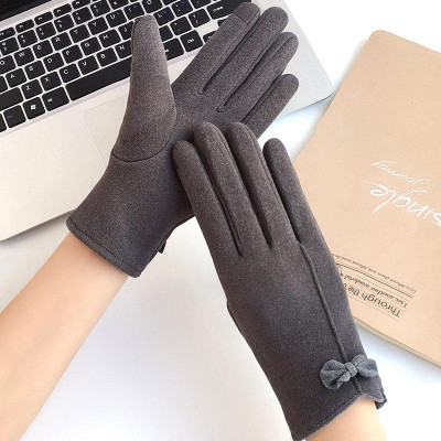 Găng tay nữ cảm ứng lót nỉ ấm áp họa tiết nơ nhỏ xinh