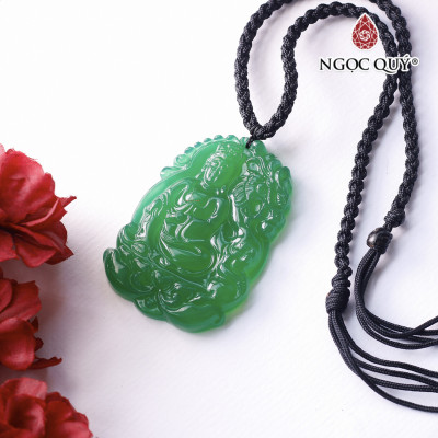 Mặt dây chuyền phật bà cưỡi rồng đá mã não xanh 54x44x9mm mệnh hỏa, mộc - Ngọc Qúy Gemstones