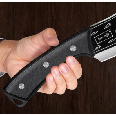 Dao Chặt Thái Hắc Long Chất Liệu Thép Mangan Khắc Laser Họa Tiết Vân Rồng 33cm Kèm Bao Da