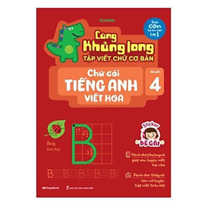 Sách - Cùng Khủng Long Tập Viết Chữ Cơ Bản - Chữ Cái Tiếng Anh Viết Hoa - Quyển 4 - Sticker Bé Gái - Megabook