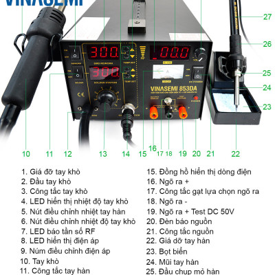 Vinasemi 853DA Máy Hàn Khò + Cấp Nguồn DC 720W