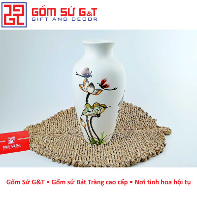 Lọ hoa dáng đùi dế vẽ sen chuồn Gốm Sứ G&T