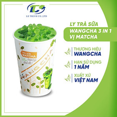 Ly Trà Sữa Wangcha vị Matcha cao cấp - Bột Trà Sữa Matcha thơm ngon có thạch 3Q ngọc trai thơm ngon đi kèm - Trà Sữa Vị Matcha tiện lợi, dễ sử dụng (100gr/ly)