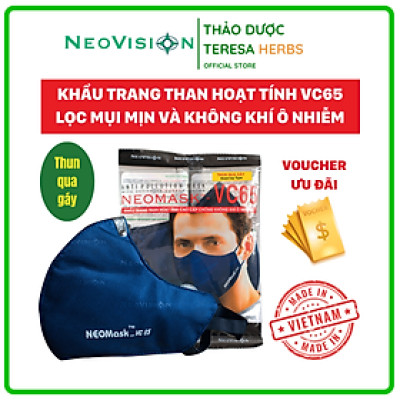 Khẩu trang (Combo 05) - Khẩu trang than hoạt tính NeoMask Neovision VC65 đạt chuẩn N95(Thun Qua Gáy)- Chống bụi siêu mịn PM2.5, lọc khuẩn BFE 95% (Được cấp bởi Nelson Lab), kháng khuẩn, chống giọt bắn, có thể giặt tái sử dụng nhiều lần- Xanh đậm