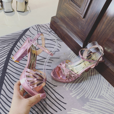 Sandal cao gót nữ phối màu ROSATA RO639 - 8p - Hồng, Vàng đồng - HÀNG VIỆT NAM - BKSTORE