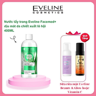 Nước tẩy trang làm dịu mát da 3 trong 1 Eveline chiết xuất Lô hội Facemed 400ml