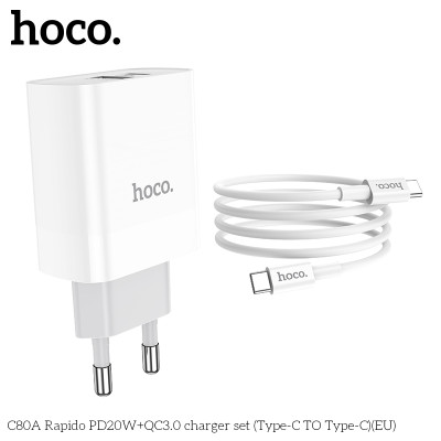 Bộ Củ Sạc Hoco C80A Kèm Cáp Sạc type C to type-c sạc nhanh PD20W QC3.0 cho điện thoại Ipad samsung -hàng chính hãng