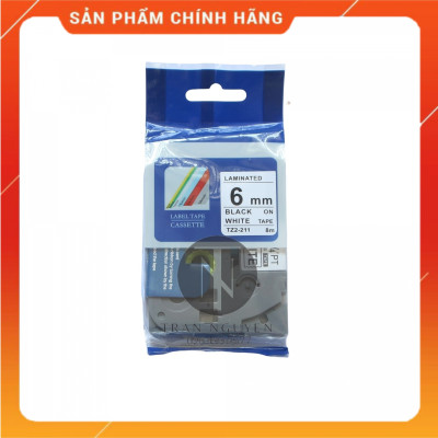 Nhãn In Brother Tz2-211 [Combo 3 hộp]  Đen nền trắng 6mm x 8m - Hàng nhập khẩu