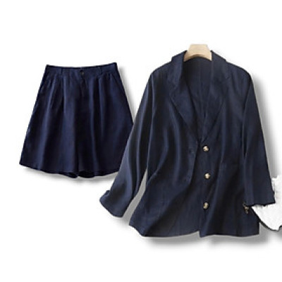 Set áo blazer nữ tay dài và quần đùi chất linen mềm mịn, thoải mái, phong cách Hàn Quốc, hàng hot girl 2025