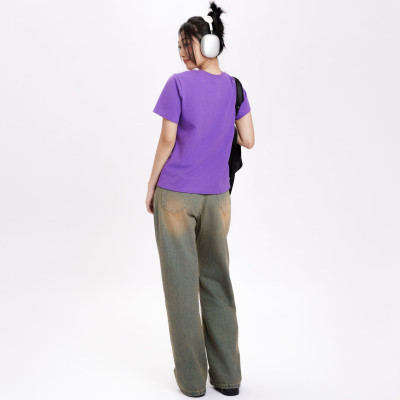 DOTTIE - Quần Jeans Wash ống rộng - Xanh đậm wash vàng - Q0325