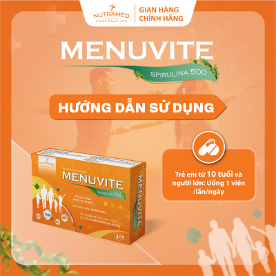 Viên uống Menuvite Spirulina 500 hỗ trợ bổ sung đạm thực vật, vitamin, khoáng chất giúp bồi bổ sức khoẻ, tăng đề kháng