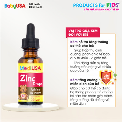 MediUSA Zin C Drops - Thực phẩm chức năng hỗ trợ trẻ khỏe mạnh, ăn ngon chóng lớn - Hàng chính hãng