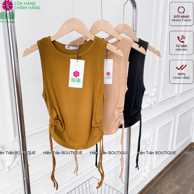 Áo ba lỗ croptop nữ Hiền Trần BOUTIQUE sát nách kiểu dây rút hai bên không tay dáng ôm body tank top vải cotton co giãn tốt