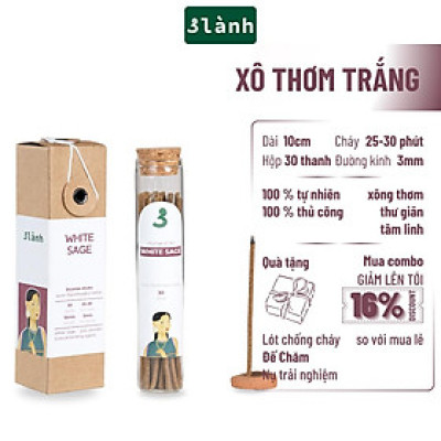 Nhang Thủ Công Xô Thơm Trắng 3 Lành Hộp 30 Que 100 % Tự Nhiên Tặng Kèm Đế Chăm Không Hóa Chất Xông Thơm