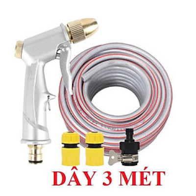 ️Evoucher Bộ dây vòi xịt nước rửa xe, tưới cây , tăng áp 3 lần, loại 3m, 5m 206701 đầu đồng,cút,nối nhựa đen+  đai