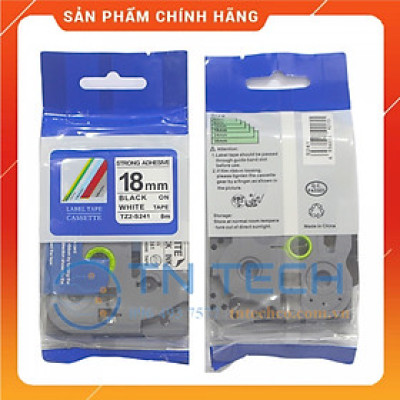 Nhãn In TZ2-S241 - Đen nền trắng 18mm x 8m - Dùng cho máy in BROTHER - AIMO - PUTY [Hàng nhập khẩu]