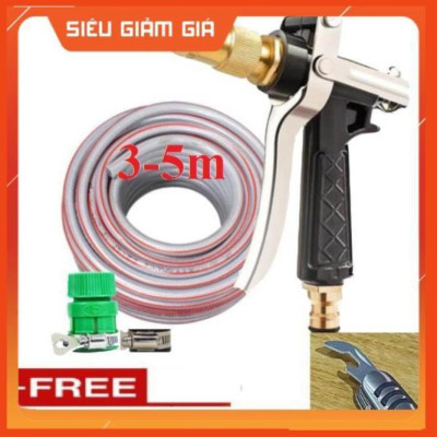 Bộ dây vòi xịt nước rửa xe,tưới cây .tăng áp 3 lần,loại 3m, 5m 206236 đầu đồng,cút nhựa,nối đai+ tặng mở chai