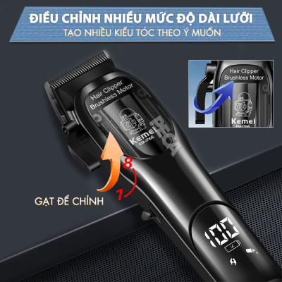 Tông đơ cắt tóc chuyên nghiệp Kemei KM-1766 lưỡi cắt mạ carbon DLC cao cấp có động cơ không chổi than màn hình LCD hiển thị công suất 5W - Chính hãng