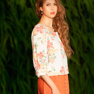 Áo Croptop Linen Hibiscus TOP132 Hoa Dâm Bụt Thời trang thiết kế Hity